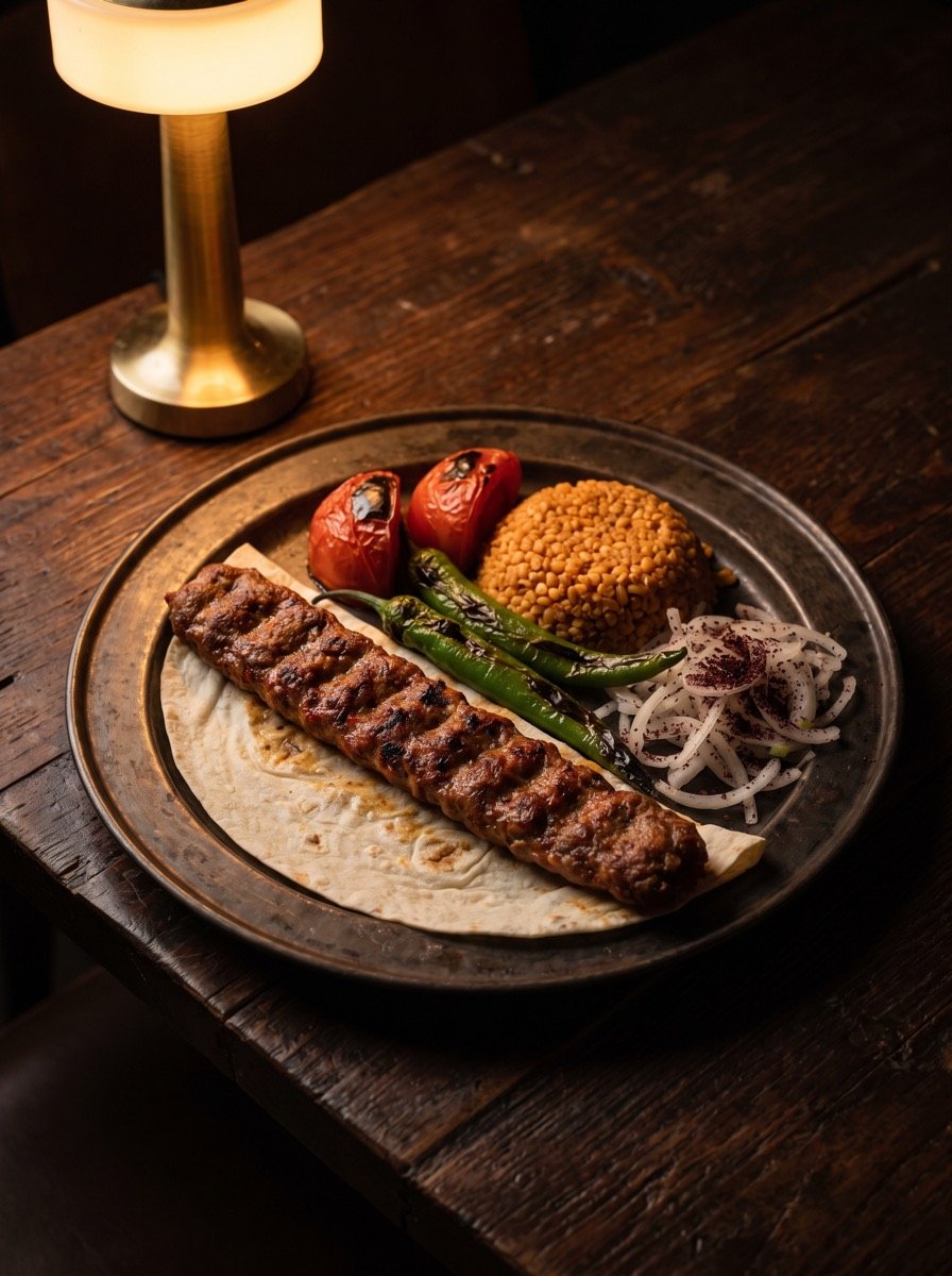 Adana Kebap mit gegrillter Paprika und Tomate