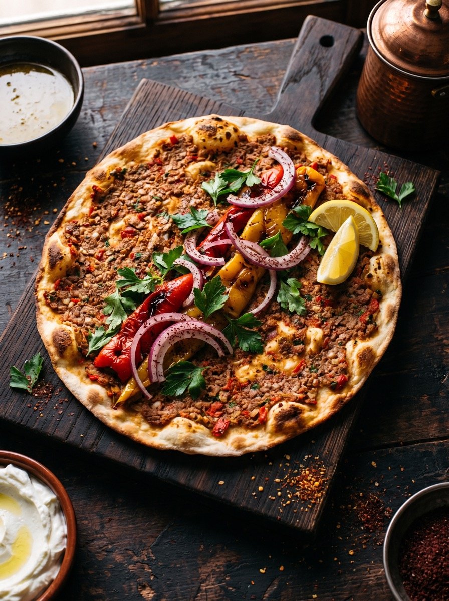 Lahmacun mit Petersilie und Zitrone