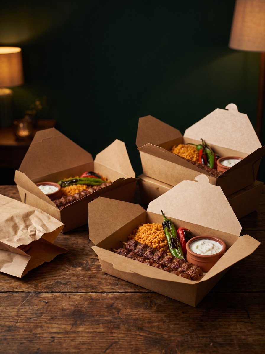 Kebap-Gerichte in Lieferboxen